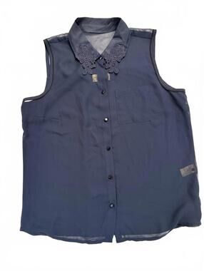 Princess Vera Wang Sheer Blouse – Navy Floral Collar (Size M)